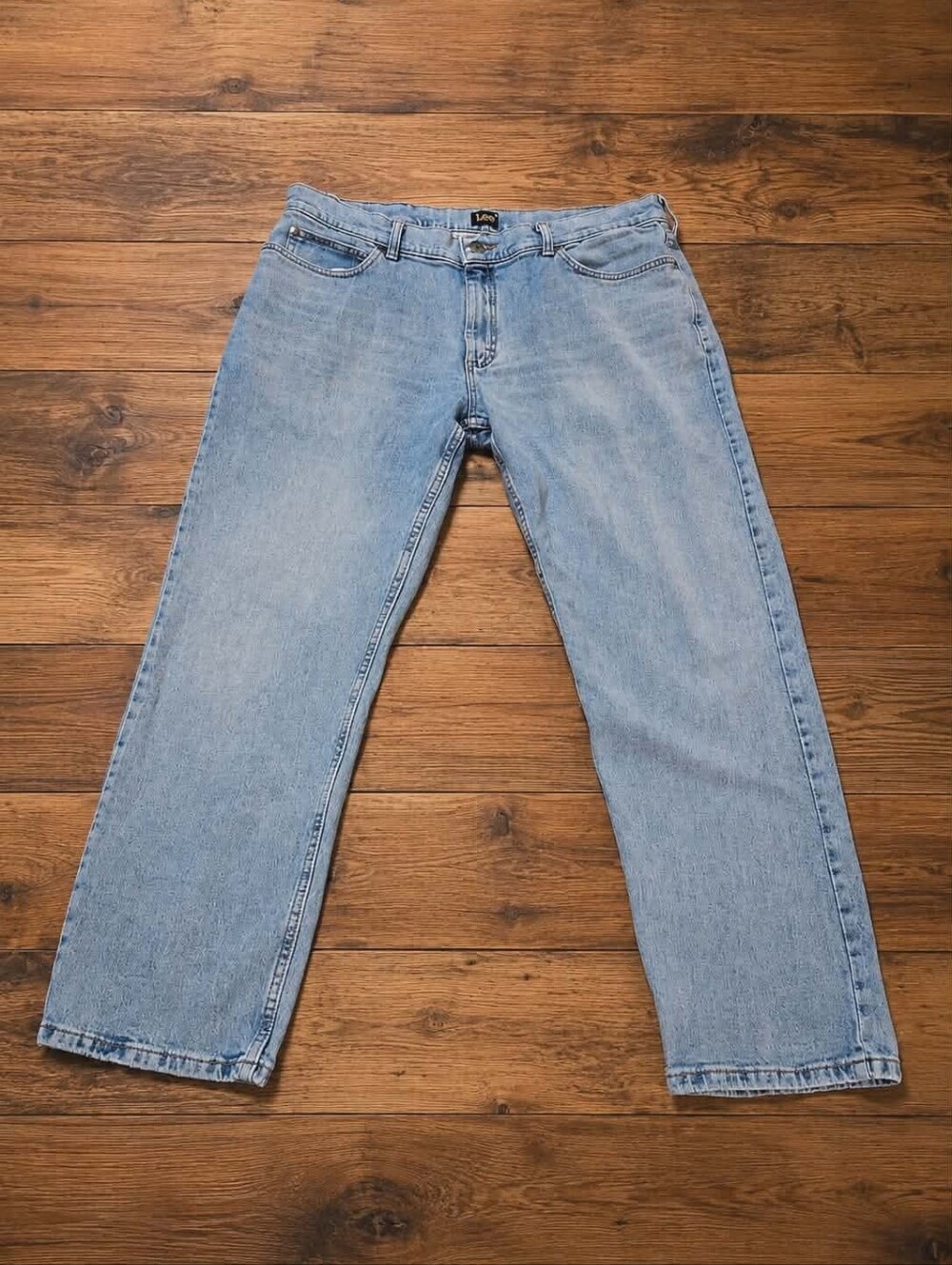 Y2K Lee Relaxed Fit Jeans Mens 38x30 Light Wash Denim Black Gold Tab Made In Mex
